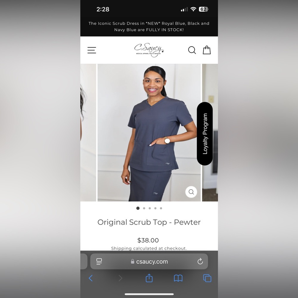 C. Saucy, grey, scrub top, 3XL